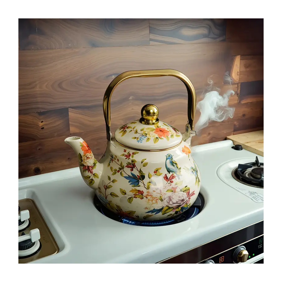 Vintage Floral Enamel Tea Kettle