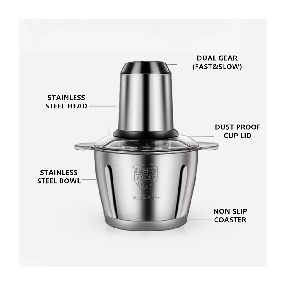 Meat Grinder 3L Chopper Blender Heavy Duty Pengisar Daging Chopper Stainless Steel Mixer Blender